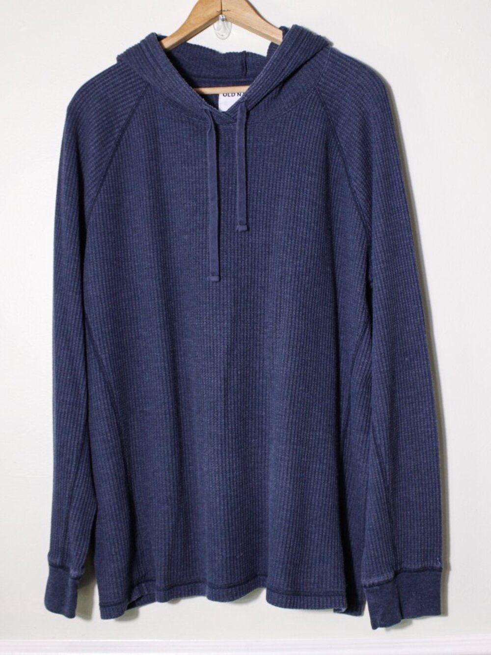 Old Navy Mens Thermal Waffle Knit Pullover T-Shirt Hoodie Navy Blue Size XXL